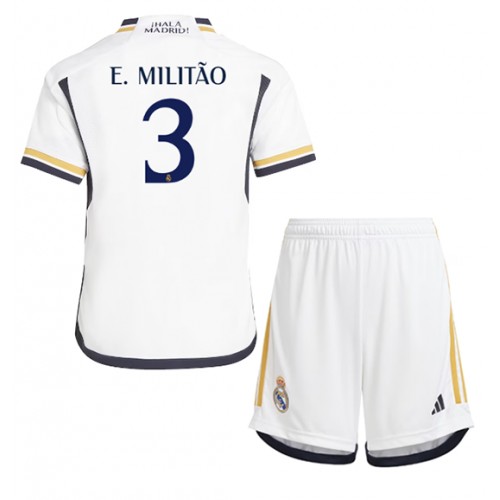 Otroški Nogometni dresi Real Madrid Eder Militao #3 Domači 2023-24 Kratek Rokav (+ Kratke hlače)